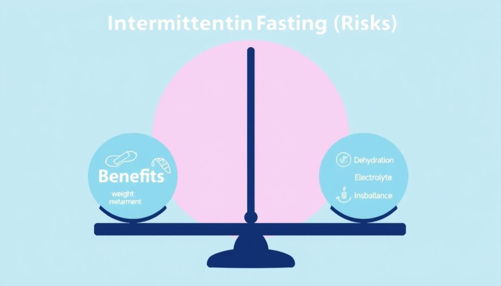 Balance scale showing the benefits and risks of intermittent fasting for kidney health Balance scale showing the benefits and risks of intermittent fasting for kidney health