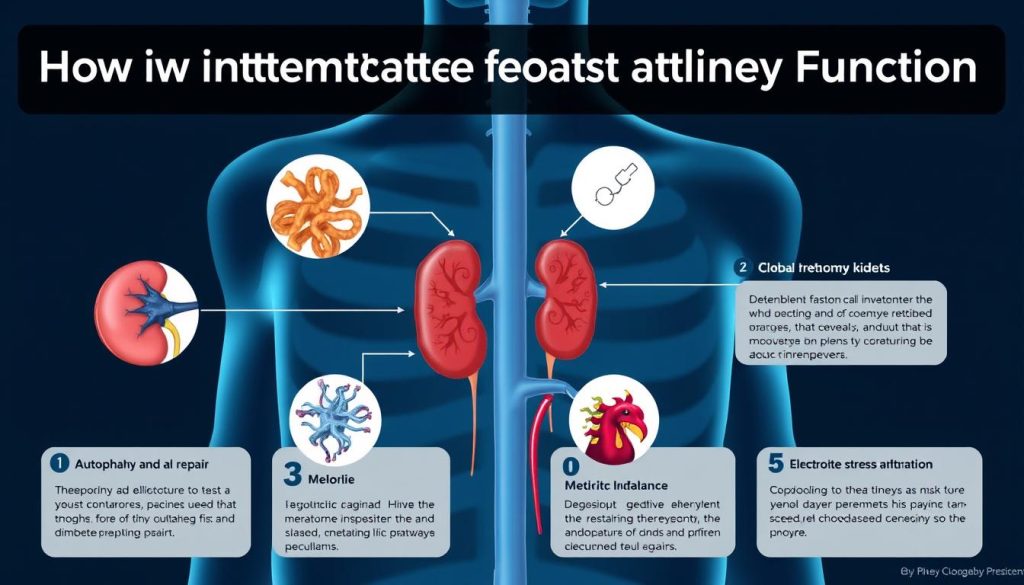 Diagram illustrating the five mechanisms by which intermittent fasting affects kidney function Diagram illustrating the five mechanisms by which intermittent fasting affects kidney function