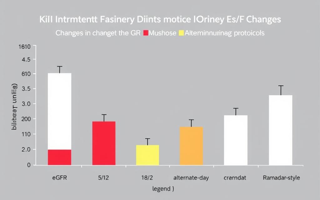 Graph showing changes in kidney function markers during different intermittent fasting protocols Graph showing changes in kidney function markers during different intermittent fasting protocols